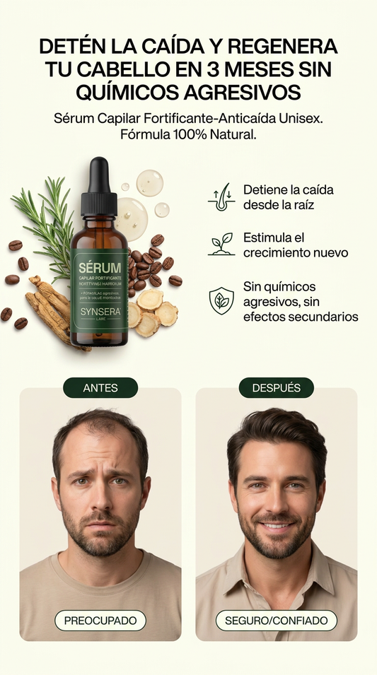 Sérum Capilar Fortificante-Anticaída (UNISEX)(ingredientes de Cafeína, Capilia Longa, Romero, Ginseng) 30 ml(Aplicar unas gotas diariamente minimo 3 meses directamente sobre el cuero cabelludo limpio, realizar un suave)
